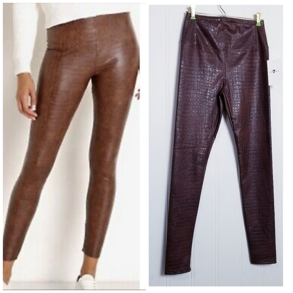 7 For All Mankind Leggings XS Croc Faux Leather High Rise Skinny Pants Brown NWT
